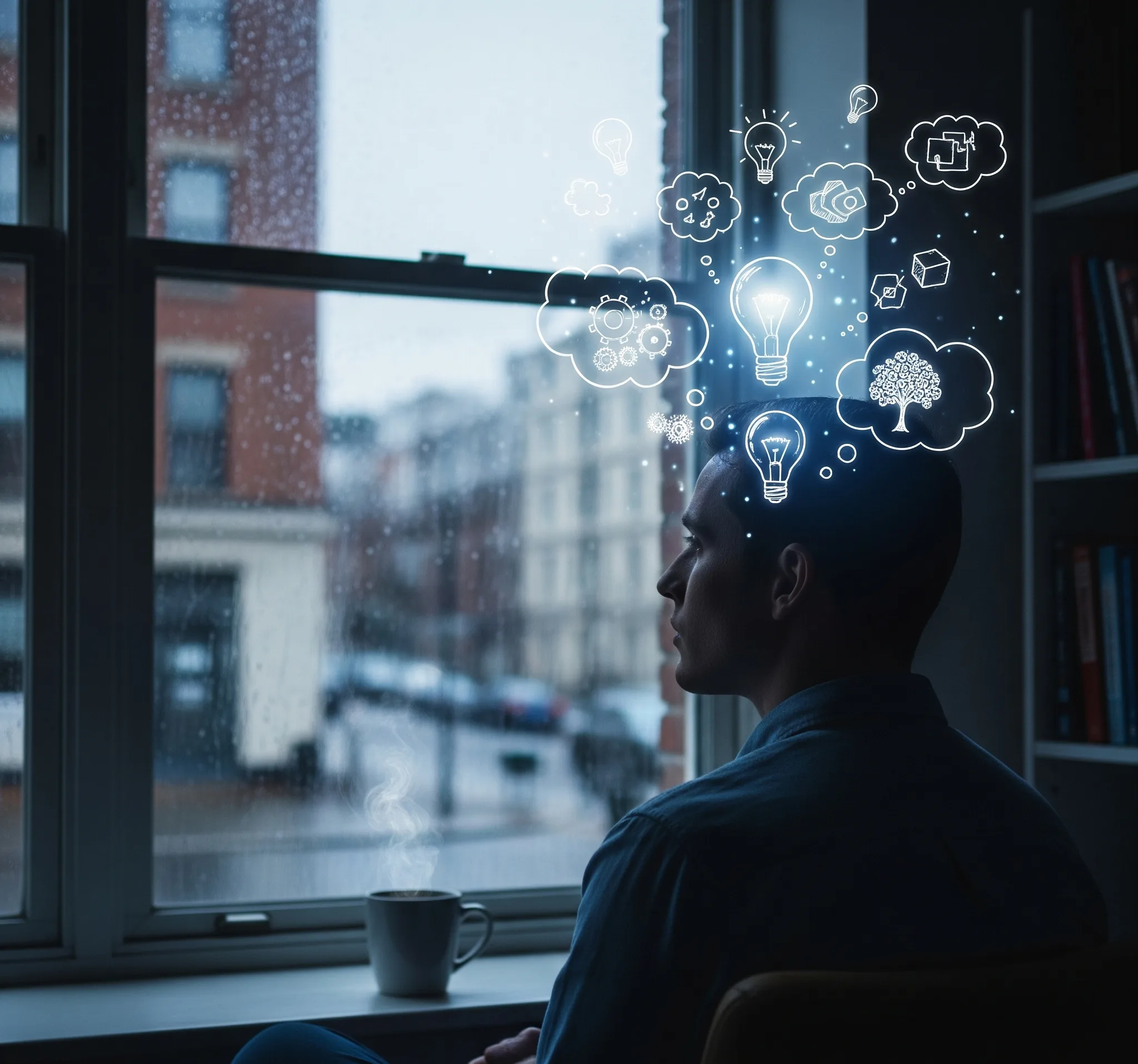 Strategic boredom man thinking looking out of window